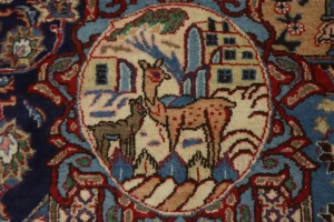 Semi Antique Navy Blue Pictorial 9'8X12'5 Kashmar Persian Rug