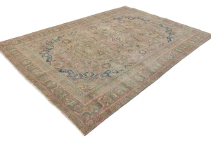 Semi Antique Muted Brown Floral 6X9 Distressed Vintage Oriental Rug