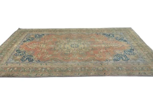 Semi Antique Muted Salmon Floral 6X9 Distressed Vintage Oriental Rug