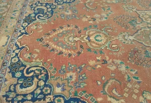 Semi Antique Muted Salmon Floral 6X9 Distressed Vintage Oriental Rug