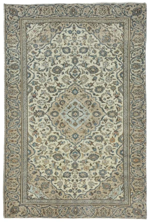Semi Antique Muted Cream Floral 6X9 Distressed Vintage Oriental Rug