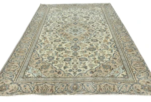 Semi Antique Muted Cream Floral 6X9 Distressed Vintage Oriental Rug