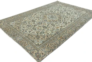 Semi Antique Muted Cream Floral 6X9 Distressed Vintage Oriental Rug