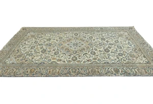 Semi Antique Muted Cream Floral 6X9 Distressed Vintage Oriental Rug