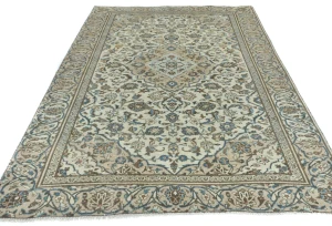 Semi Antique Muted Cream Floral 6X9 Distressed Vintage Oriental Rug