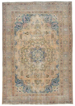 Semi Antique Muted Light Peach Floral 6X9 Distressed Vintage Oriental Rug