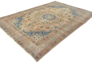 Semi Antique Muted Light Peach Floral 6X9 Distressed Vintage Oriental Rug