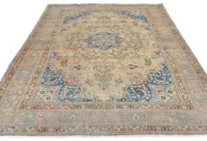 Semi Antique Muted Light Peach Floral 6X9 Distressed Vintage Oriental Rug