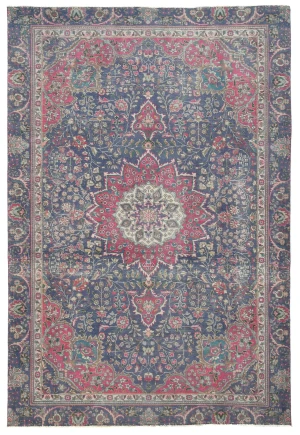 Semi Antique Muted Dark Purple Floral 6X9 Distressed Vintage Oriental Rug
