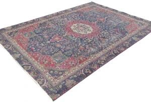 Semi Antique Muted Dark Purple Floral 6X9 Distressed Vintage Oriental Rug