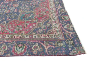 Semi Antique Muted Dark Purple Floral 6X9 Distressed Vintage Oriental Rug