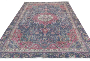 Semi Antique Muted Dark Purple Floral 6X9 Distressed Vintage Oriental Rug