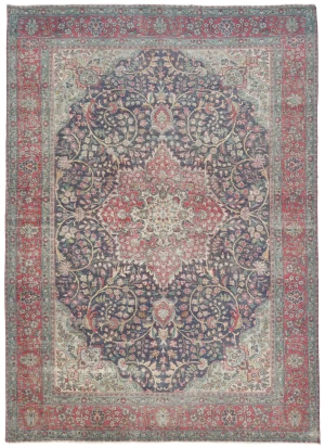 Semi Antique Muted Purple-navy Floral 8X11 Distressed Vintage Oriental Rug