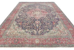 Semi Antique Muted Purple-navy Floral 8X11 Distressed Vintage Oriental Rug