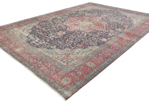 Semi Antique Muted Purple-navy Floral 8X11 Distressed Vintage Oriental Rug