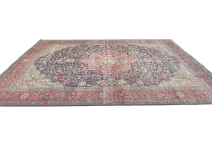 Semi Antique Muted Purple-navy Floral 8X11 Distressed Vintage Oriental Rug