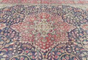 Semi Antique Muted Purple-navy Floral 8X11 Distressed Vintage Oriental Rug