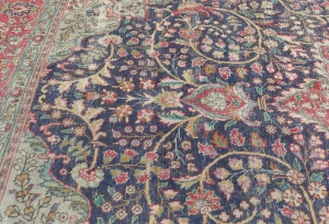 Semi Antique Muted Purple-navy Floral 8X11 Distressed Vintage Oriental Rug