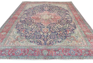 Semi Antique Muted Purple-navy Floral 8X11 Distressed Vintage Oriental Rug