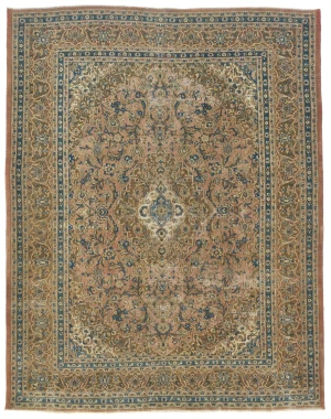 Semi Antique Muted Light Peach Floral 8X11 Distressed Vintage Oriental Rug