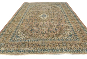 Semi Antique Muted Light Peach Floral 8X11 Distressed Vintage Oriental Rug