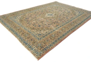 Semi Antique Muted Light Peach Floral 8X11 Distressed Vintage Oriental Rug