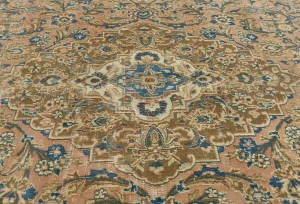 Semi Antique Muted Light Peach Floral 8X11 Distressed Vintage Oriental Rug