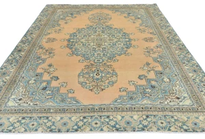 Semi Antique Muted Floral 7'5X10'7 Distressed Vintage Oriental Rug