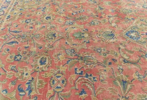 Semi Antique Muted Red Floral 9'6X12'7 Distressed Vintage Oriental Rug