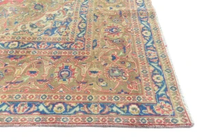 Semi Antique Muted Red Floral 9'6X12'7 Distressed Vintage Oriental Rug