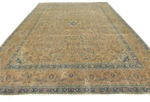 Semi Antique Muted Light Peach Floral 9X12 Distressed Vintage Oriental Rug