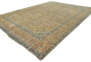 Semi Antique Muted Light Peach Floral 9X12 Distressed Vintage Oriental Rug
