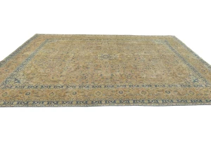 Semi Antique Muted Light Peach Floral 9X12 Distressed Vintage Oriental Rug