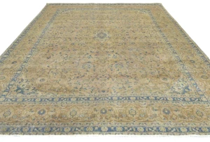 Semi Antique Muted Light Peach Floral 9X12 Distressed Vintage Oriental Rug