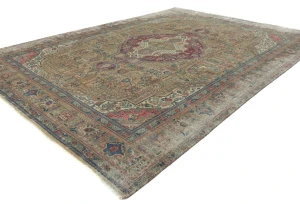 Semi Antique Muted Khaki Floral 9X12 Distressed Vintage Oriental Rug