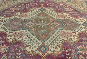 Semi Antique Muted Khaki Floral 9X12 Distressed Vintage Oriental Rug