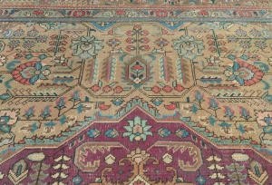 Semi Antique Muted Khaki Floral 9X12 Distressed Vintage Oriental Rug