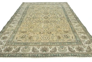 Semi Antique Muted Beige Floral 8X11 Distressed Vintage Oriental Rug