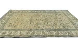 Semi Antique Muted Beige Floral 8X11 Distressed Vintage Oriental Rug