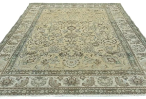 Semi Antique Muted Beige Floral 8X11 Distressed Vintage Oriental Rug