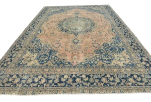 Semi Antique Muted Light Salmon Floral 9X12 Distressed Vintage Oriental Rug