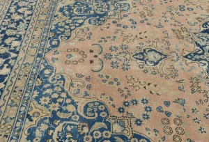 Semi Antique Muted Light Salmon Floral 9X12 Distressed Vintage Oriental Rug
