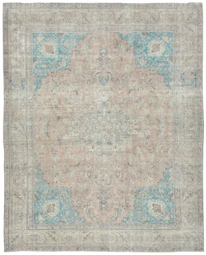 Semi Antique Muted Light Salmon Floral 9X12 Distressed Vintage Oriental Rug