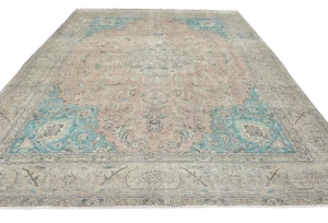 Semi Antique Muted Light Salmon Floral 9X12 Distressed Vintage Oriental Rug