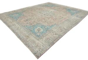 Semi Antique Muted Light Salmon Floral 9X12 Distressed Vintage Oriental Rug