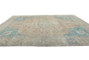Semi Antique Muted Light Salmon Floral 9X12 Distressed Vintage Oriental Rug