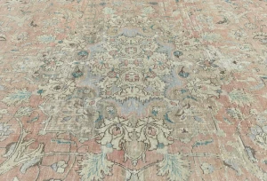 Semi Antique Muted Light Salmon Floral 9X12 Distressed Vintage Oriental Rug