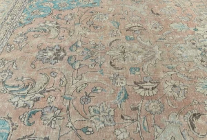 Semi Antique Muted Light Salmon Floral 9X12 Distressed Vintage Oriental Rug