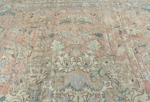 Semi Antique Muted Light Salmon Floral 9X12 Distressed Vintage Oriental Rug