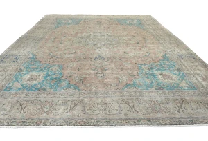 Semi Antique Muted Light Salmon Floral 9X12 Distressed Vintage Oriental Rug